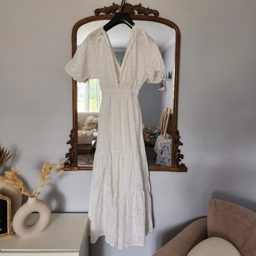 Zara Perforated Knotted Embroidered Dress